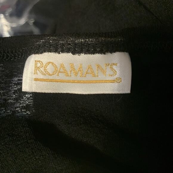 Roaman’s Black Ruched Tunic Top Sheer Back Bell Sleeve Romantic Goth Boho L Plus - Picture 5 of 6